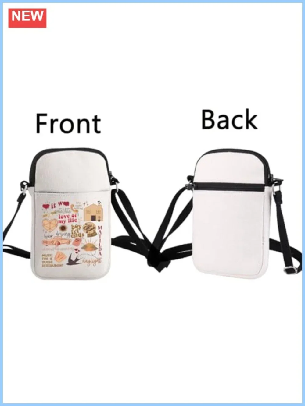 Canvas Crossbody Bag Pouch Music Fan Gift Letter Print Travel Bag
